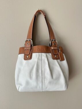 COACH Vintage SOHO M1093-F15045 Two Tone White Leather Hobo Satchel Shoulder Bag